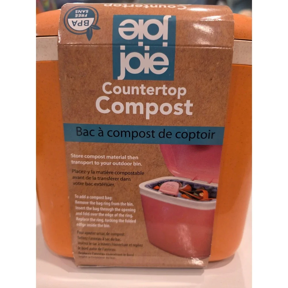 Joie Countertop Compost Bin Orange Wheat Fiber 2.7L BPA Free Eco Kitchen Storage